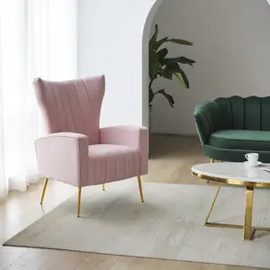 Sillón nórdico moderno para sala de estar, sillón nórdico cómodo con patas de Metal de tela de terciopelo verde oscuro