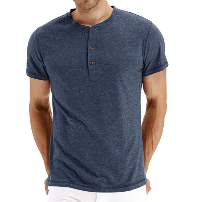 Nieuw Binnen Heren Mode Henley T-Shirt Casual Front Plakkaat Katoenen Shirt Met Korte Mouwen Slim Fit Shirts