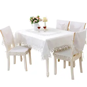 European style square round table white embroidered hollow lace wedding table cloth