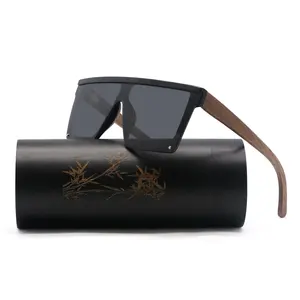 مصمم خشبية الاستقطاب النظارات الشمسية مربع أسود الخيزران المتضخم ظلال إطار خشبي مخصص شعار نظارات شمسية للرجال UV400