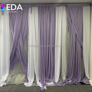 ฉากหลังสีขาว LEDA พร้อมผ้าม่านตกแต่งลายสีม่วงไลแลคและสีขาว สำหรับตกแต่งงานแต่งงาน งานปาร์ตี้ และงานอีเว้นท์ - Product Image 2