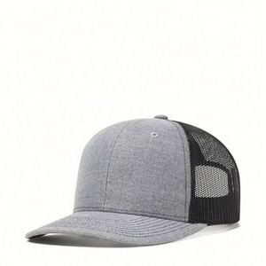 หมวกแก๊ปคลาสสิคแบบขายส่ง หมวก Snapback วินเทจ สีเทาเฮเธอร์ ดำ หมวก Richardson 112 ป้ายหนัง หมวก Trucker แบบสั่งทำ - Product Image 1