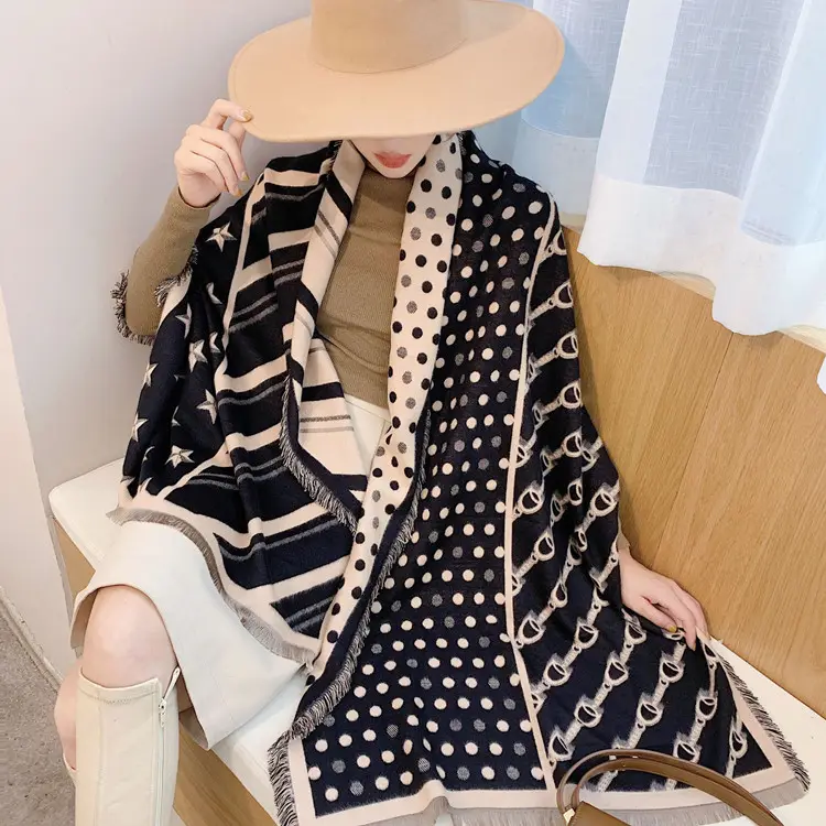 2019 New Arrival Fashion Women Winter Star Pattern Acrylic Cashmere Scarf With Dot Warm Thick Double Sided Shawl