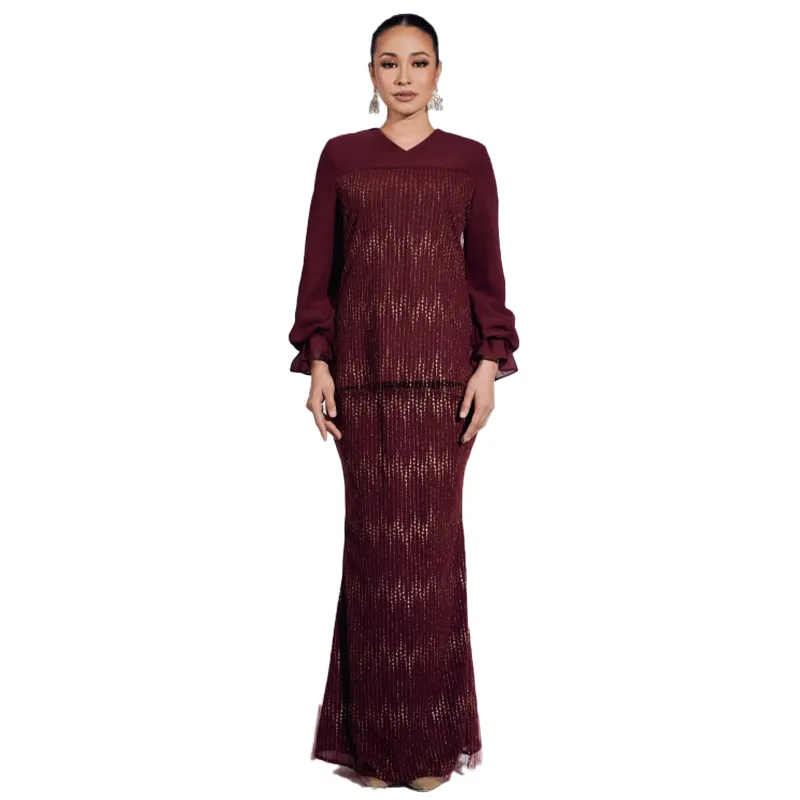 Nueva llegada personalizado Baju kurung Malasia gasa abaya Baju kurung para la venta vestido musulmán Baju kurung moderno kebaya