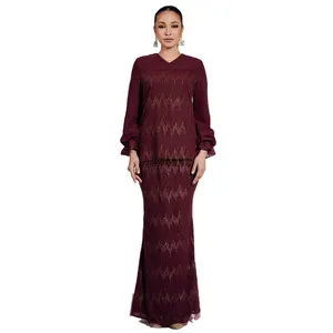 Neuzugang benutzerdefinierte Baju Kurung Malaysia chiffon Abaya Baju Kurung zu verkaufen muslimisches Kleid Baju Kurung moderne Kebaya