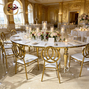 Modern Wedding Dinner Gold Metal Frame White MDF <b>Top</b> Serpentine Dining Table with Chairs for Home & Hotel Use - Product Image 3