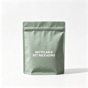 Custom Printed Recyclable Mono PE Matte Sage Green Resealable Zipper Stand Up Pouch For Dog <b>Cat</b> Treat Pet Food Packaging Bag - Product Image 2