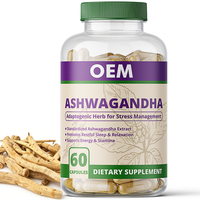Capsules d'Ashwagandha OEM/ODM, complément alimentaire naturel adaptogène à base de plantes, extrait de racine d'Ashwagandha, qualité alimentaire végétalienne, 60 unités, pour adultes