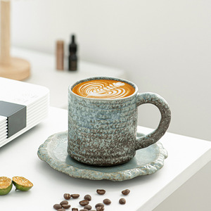 Retro Ceramic Coffee Cup and Saucer <strong>Set</strong> Handmade Office Water Cups Retro Afternoon <strong>Tea</strong> <strong>Set</strong> Creative <strong>Gift</strong> for Travel or Home - Product Image 3