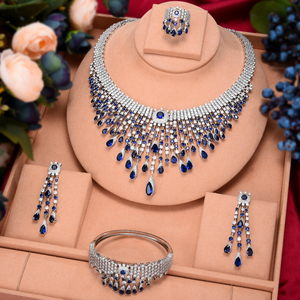 T263a Sang Trọng Châu Phi Trang Sức Set Cho Phụ Nữ 4Pcs Màu Xanh Lá Cây CZ Wedding Party Zircon Pha Lê Dubai Bridal Thương Hiệu Nổi Tiếng Cho Kỷ Niệm - Product Image 2