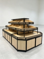 Étagère de présentation personnalisée à plusieurs niveaux en métal et en bois, équipement de supermarché, étagère pour légumes et fruits