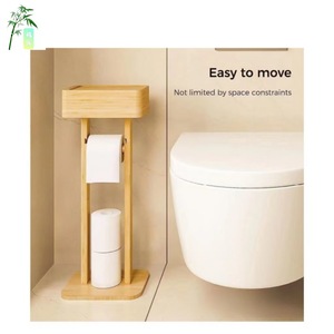 Bamboo Floor Standing Toilet <b>Paper</b> Holder With Storage Shelf Minimalist Design Bathroom Organizer - Product Image 1