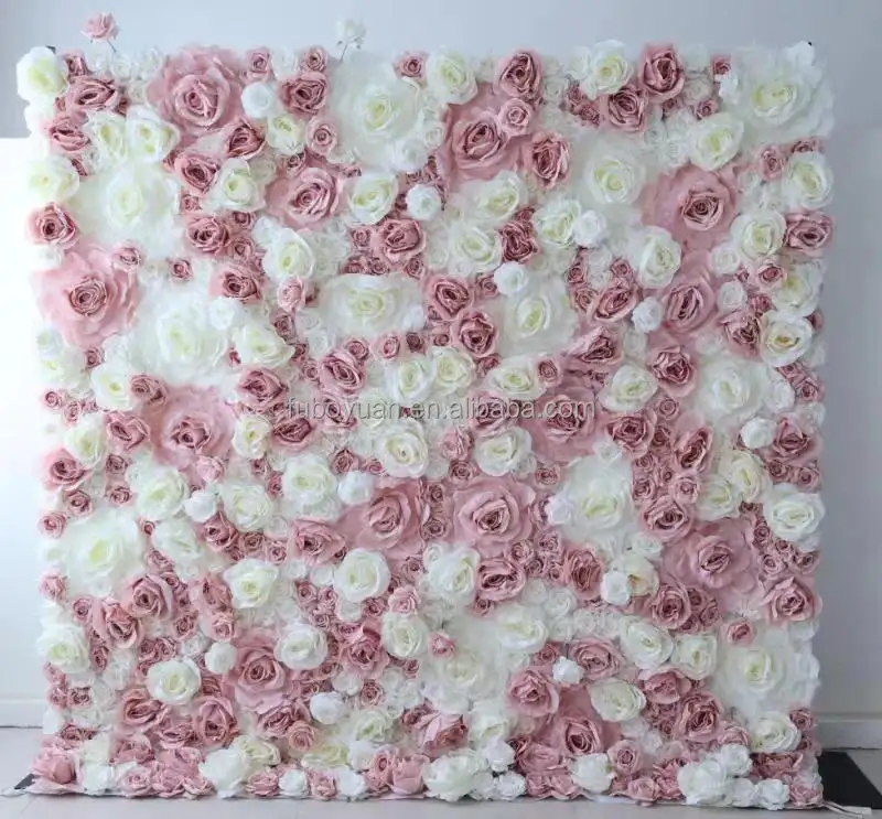 ET04121 Diy 3D blanco rojo seda Rosa enrollable Artificial Gloden flor pared Mat paneles telón de fondo boda escenario flor pared decoración Pa