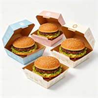 Boîtes à hamburgers jetables écologiques en carton, fabriquées en usine, multi-tailles, anti-graisse, personnalisables pour restaurants et snack-bars
