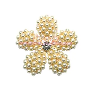 Wedding and Garment Decorative Flower Shape Beautiful Elegant Fashion Rhinestone Button with Pearl