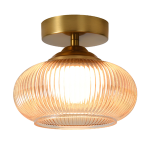 Vintage Bernsteinfarbene Glas-Halbeinbauleuchte mit Goldakzenten - Product Image 1