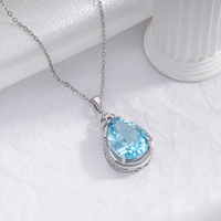 YBO Vintage bijoux fins 925 collier en argent Sterling 12x16MM naturel poire bleu topaze goutte d'eau pendentif pour mariage clavicule