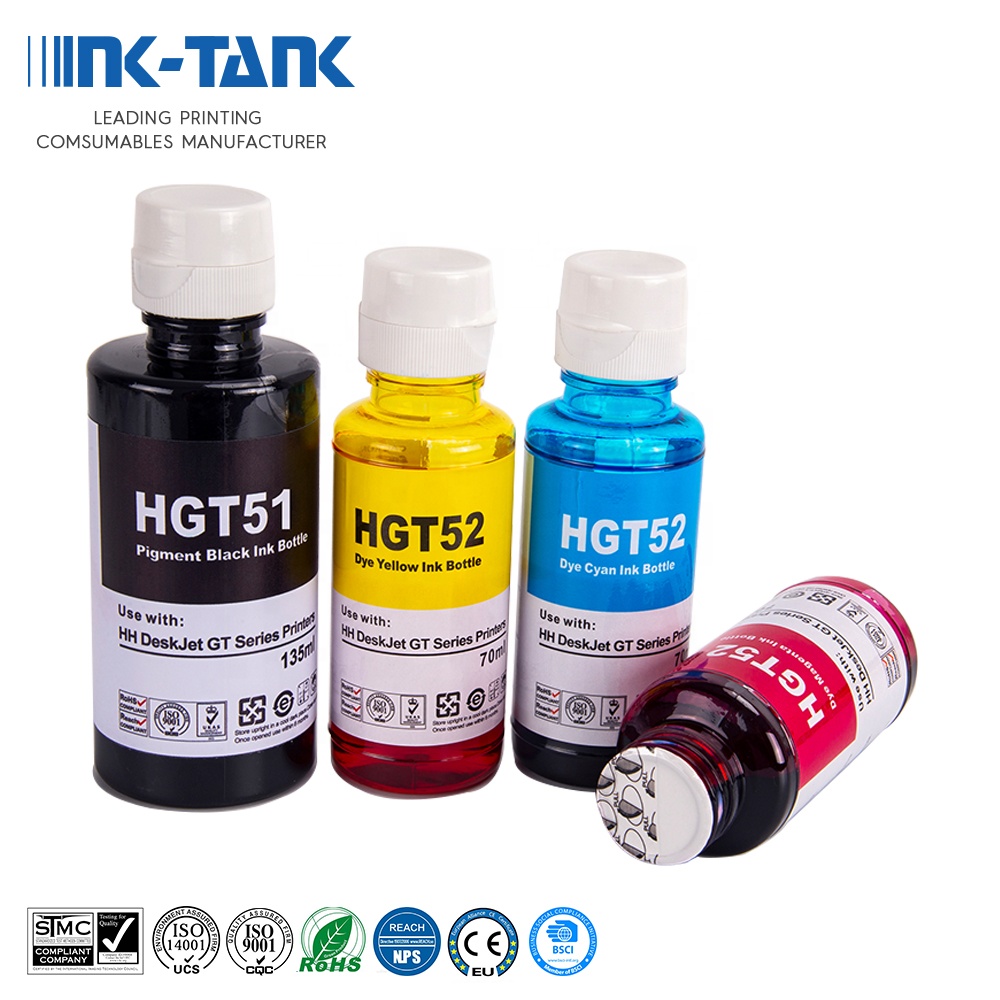 INK-TANK GT 51 52 53XL GT51 GT52 colore compatibile Bulk ricarica bottiglia a base d'acqua inchiostro Tinta per stampante HP DeskJet 5810 5820 415