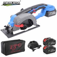 Scie circulaire multifonctionnelle DERUIDA, scie électrique sans fil 21V, angle de coupe réglable 0-45, 6500 tr/min, adaptée à la coupe du bois