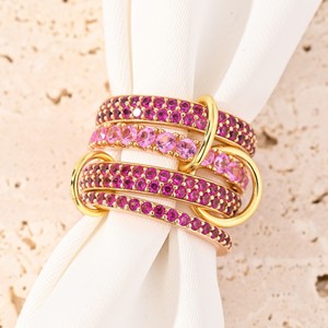 Bốn Vòng màu hồng tím hình học đá quý trang sức mạ vàng hai hàng khoan Zircon chồng lên nhau Nhẫn thời trang Nhẫn - Product Image 2