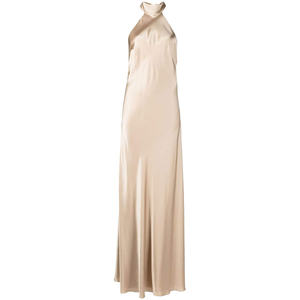 Custom Women Solid Color Fashion Sleeveless Sexy Backless Light Blue Halter 100% Mulberry <strong>Silk</strong> Off-shoulder Long <strong>Wrap</strong> <strong>Dresses</strong> - Product Image 4