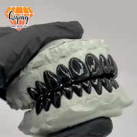 Grillz dentaires Hip Hop unisexe en argent 925, ensemble complet de crocs de vampire polis noirs, pour dents supérieures et inférieures, bijoux