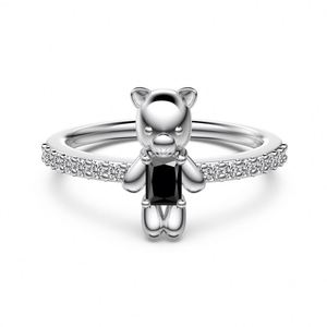 Dylam Tiny <b>Cute</b> Design Jewelry Rhodium Plated S925 Silver Eternity Band 5A Zircon Stones <b>Bear</b> Shape Daily Wear Jewellery Ring - Product Image 1