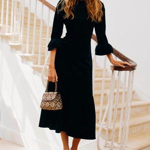 Vestido Midi de Verano Personalizable con Volantes, Elegante, de Algodón y Lino, Cuello Redondo, Casual, con Mangas Acampanadas, para Mujer - Product Image 4