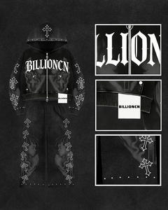 Custom Breathable Men's Summer Smart Casual Streetwear Vintage French Terry Cropped Acid Wash Zip-Up Distressed Rhinestone - Product Image 2