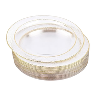 Assiettes en plastique jetables transparentes martelées à bord doré, rondes et solides, pour mariages et fêtes, directement de l'usine