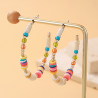 Boucles d'oreilles créoles en perles de riz et argile polymère, colorées, inspirées de la dopamine, douces, pour femmes, en forme de C