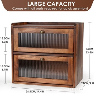 Wooden Bread Box Rectangle Solid Wood Storage Cabinet For <b>Kitchen</b> Counter Display Cake Dessert Storage - Product Image 2