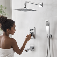 Ensemble de douche de luxe en laiton avec pommeau de pluie carré, inverseur et douchette à main pour baignoire