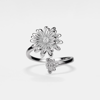 Bague Tournesol Abeille Fidget Spinner en Argent Sterling Plaqué Or Cadeau Meilleur Ami Bijoux d'Amitié Tendance Fleur de Soleil Fidget