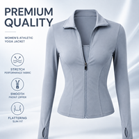 Veste de sport pour femme à col montant et fermeture éclair, coupe ajustée, avec logo personnalisé, manches longues, violette, pour yoga, course à pied et entraînement, vêtement de sport