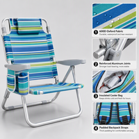 Chaise de plage pliable en aluminium légère Homevative XL Cooler+ Breeze |   Support de téléphone inclinable à 5 positions avec rangement intégré