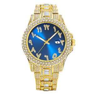 Nouvelle Montre Tendance Iced Out à Chiffres Arabes, Quartz, Style Hip Hop, Plaqué Or, Luxe, pour Hommes et Femmes - Product Image 1