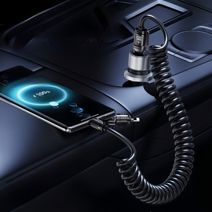 Câble de données de voiture 4-en-1 à ressort 240W à charge rapide <span class=keywords><strong>avec</strong></span> connecteurs USB-A/Type-C compatible CarPlay <span class=keywords><strong>iPhone</strong></span> et iPad - Product Image 5