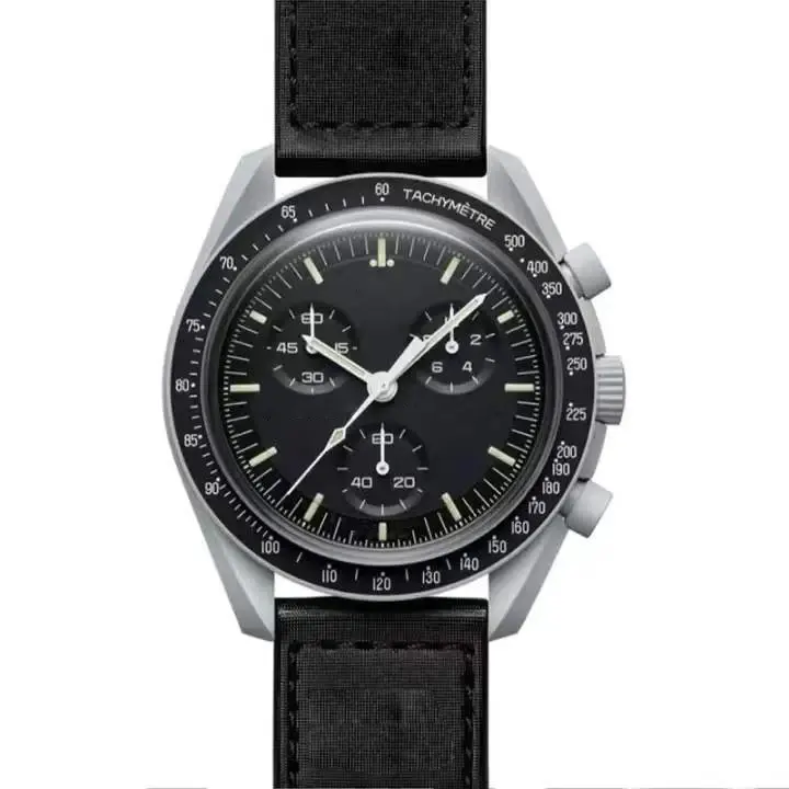 Omgas x Swatchs Moon Watch Biomimetic Ceramics Gold Hook and Loop Watch Band 42mm Reloj de vestir con ventana de esfera de cristal para hombres