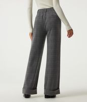 Pantalon gris à carreaux pour femme, taille haute, coupe large, élégant, classique, hiver, avec revers et passants de ceinture