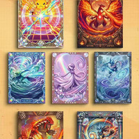 Cartes Métalliques Premium Inspirées de Pokémon, Art Fan Anime, Cartes de Collection, Cadeau pour les Collectionneurs, Classeur 9 Pochettes, Jeux de Société