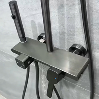 Robinet de douche thermostatique gris anthracite en aluminium avec fonctions Pause/Pluie/Douce, mitigeur à poignée unique, barre coulissante carrée, fixation murale, pour hôtels et usage domestique