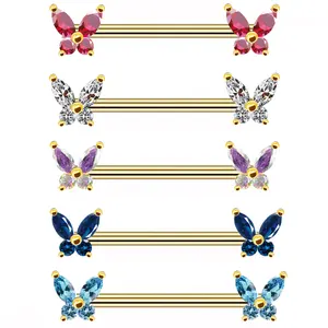 14G Nipple Barbell Butterfly Nipple Ring Stainless Steel Jewelry Xinfocus Body Piercing Wholesale