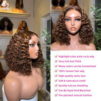 Peluca rizada Pixie con encaje HD 5x5 sin pegamento, nudos pre-decolorados, color con reflejos, densidad del 180%, cabello humano virgen natural para venta al por mayor