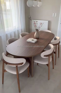 Bắc Âu Pháp Retro Hình Bầu Dục Cổ Gỗ Phòng Ăn Bàn 6 Chỗ Ngồi Óc Chó Nhà Hàng Bàn Ăn Tối Và Ghế Đặt Đồ Nội Thất Nhà Bếp - Product Image 2