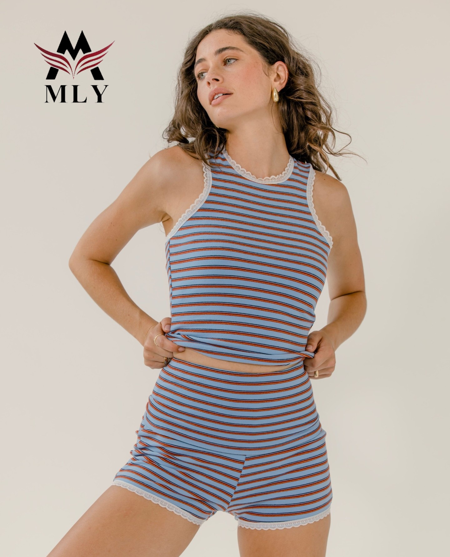 MLY Ribbed Spaghetti Strap Crop tank Top Elastic Activewear Casual Comfy Seamless Yoga Set for Women