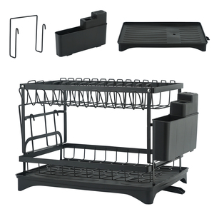 Scolapiatti in Ferro a 2 Ripiani con Vassoio Raccogligocce e Tubo, Organizzatore da Cucina con Portautensili e Portabicchieri - Product Image 3