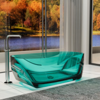 Baignoire carrée ergonomique translucide moderne de luxe en résine cristalline, couleur personnalisée, autoportante, pour hôtel et villa