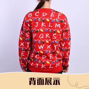 Pull de Noël rouge en tricot pour femme, épais, pour les fêtes d'hiver, avec motif alphabet et lumières - Product Image 4