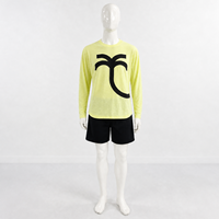 Kaos Rajut O-neck Sablon Sutra Katun Slub Kustom Warna Kuning Musim Gugur, Kaos Rajut Kasual Ringan Tanpa Lapisan